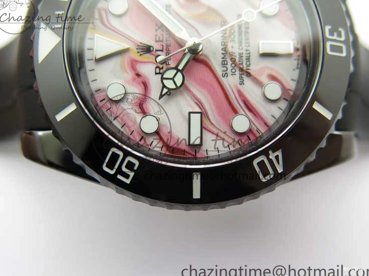 MiroTime 0201 Soft Submariner 40mm Black Ceramic 5GF Best Edition Pink Painting Dial on Black Rubber Strap SA 2472